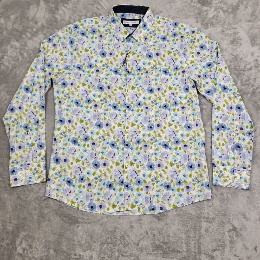 John Lennon Men's 2XL Floral Cotton Psychedelic Long Sleeve Button Down Shirt